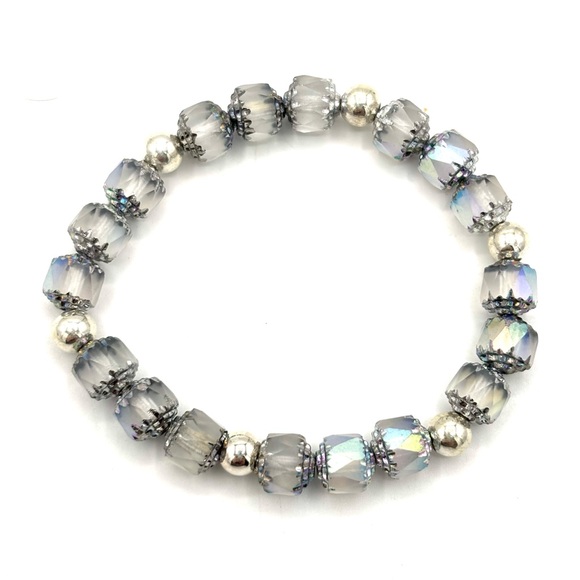 Hand Crafted Silver Cathedral Bead Stretch Bracelet - Picture 4 of 7